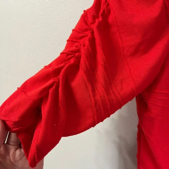 New Directions Womens Red Knit Tunic Pleated Geranium Blouse Sz Small 3/4 Sleeve - Picture 5 of 7
